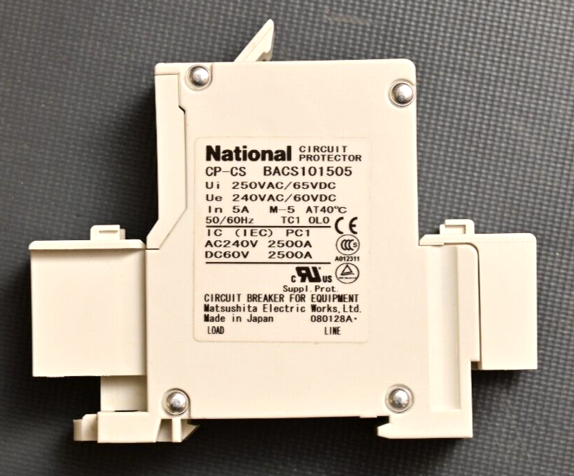 National AC/DC Circuit Breaker 5A 240VAC 60VDC DIN Rail Mount CP-CS BACS101505
