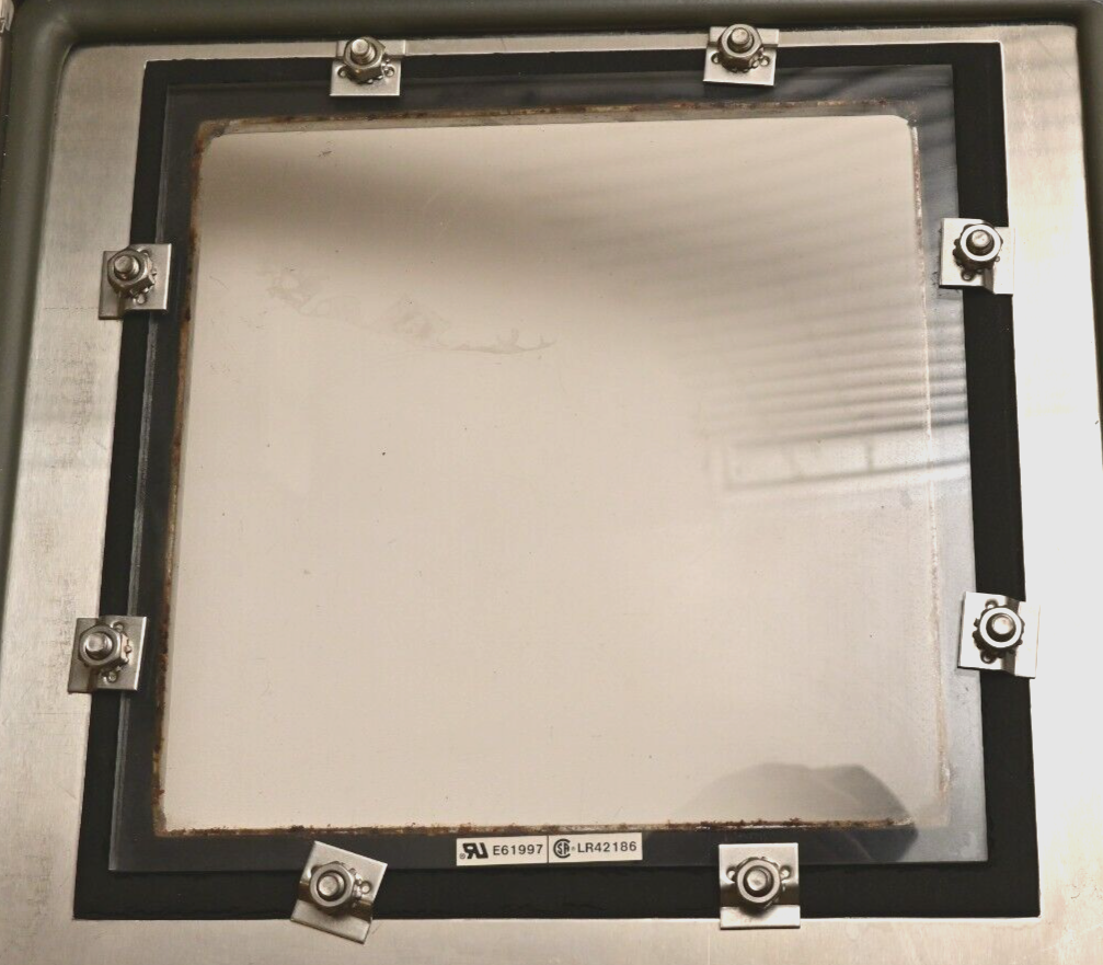 Hoffman Stainless J Box 14"x 12"x6" Continuous Hinge w/ Window A-1412CHNFSS/SPL