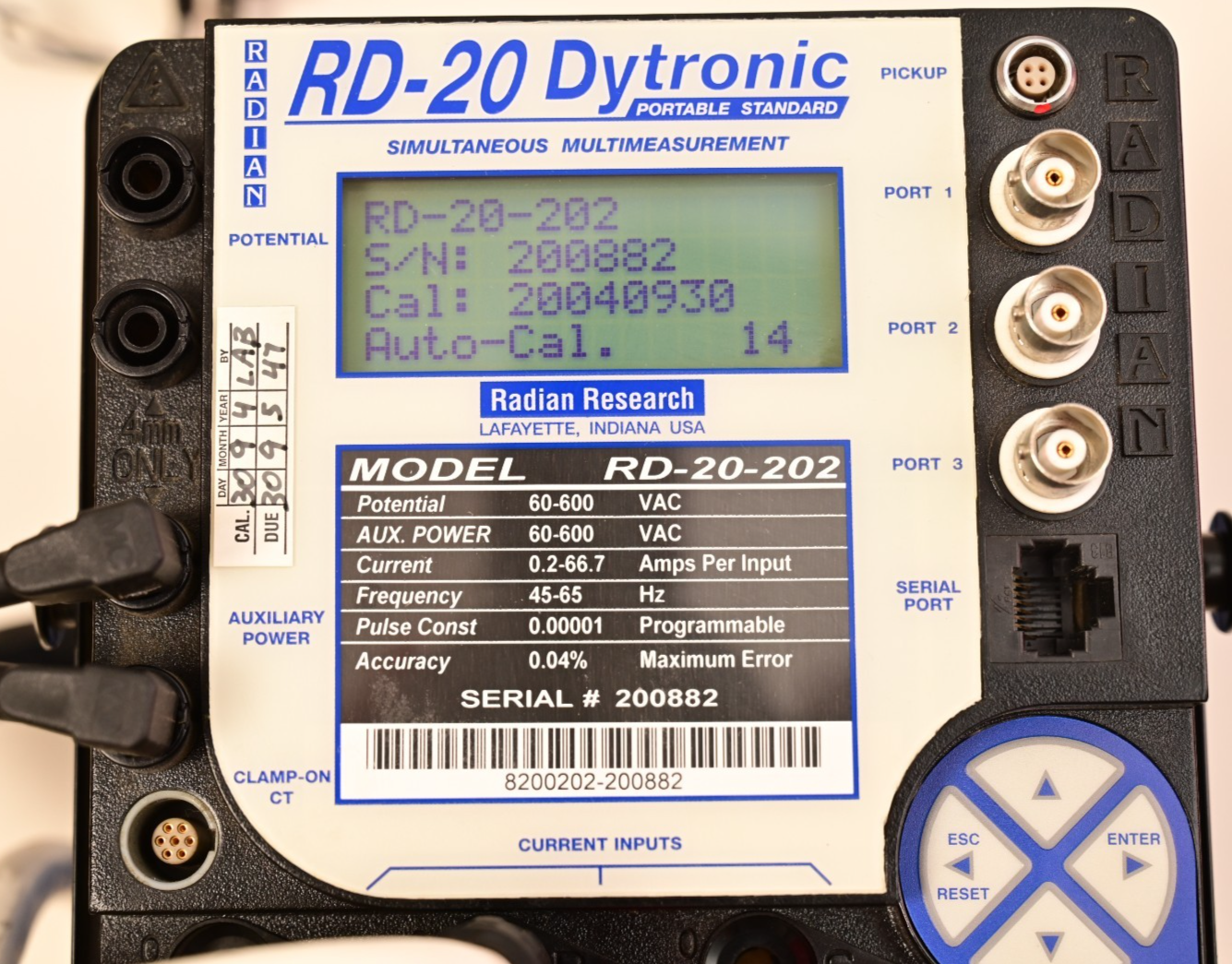 Radian Research Model RD-20-202 Dytronic Portable Single-Phase Standard 60-600V