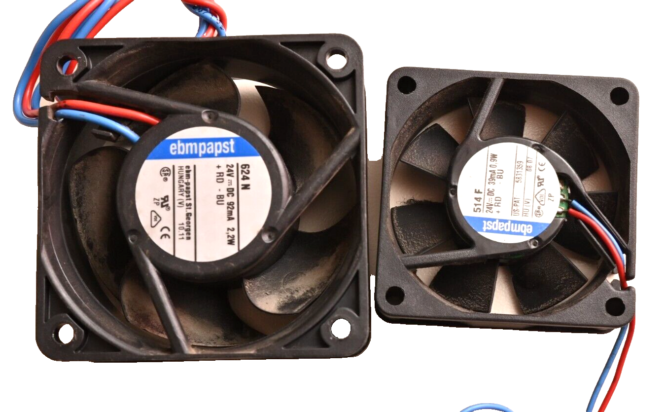 Lot of 2 Small 24V DC Fans ebmpapst 24VDC@92mA or 39mA 624N 514F