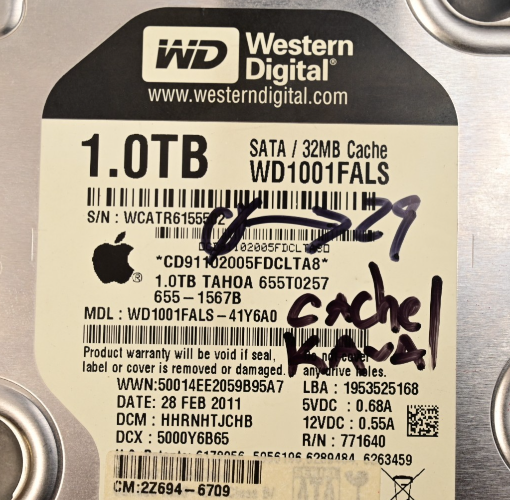 WD Apple Mac 3.5" Hard Drive 1.0TB WD1001FALS-41Y6A0 GOOD SMART Mac Vintage HDD