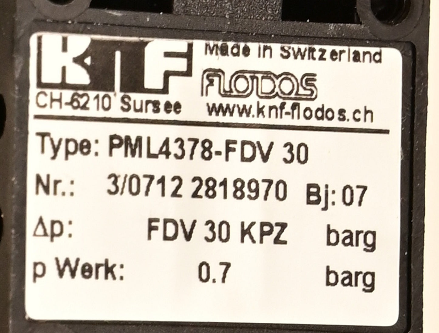 QTY 3 KNF FLODOS Pressure Valves 0.2bar & 0.7 bar Gauge Pressure PML4378-FDV 30