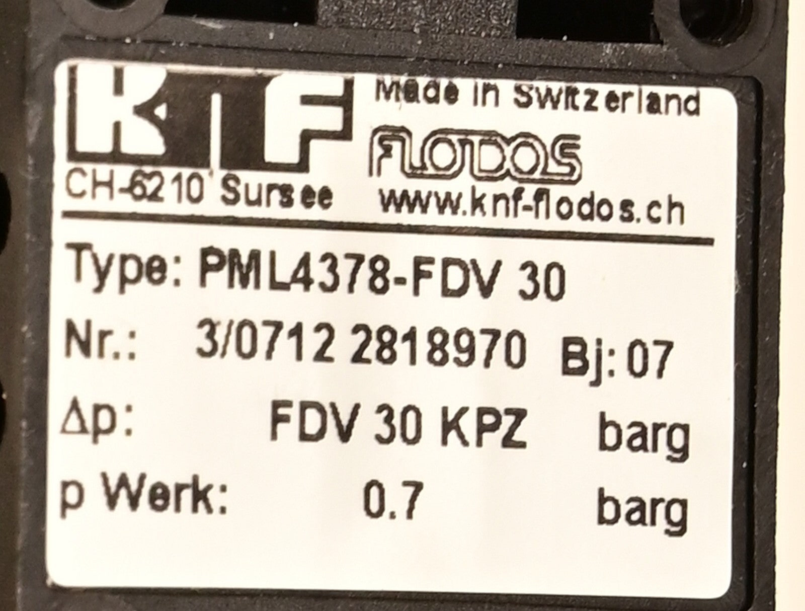 QTY 3 KNF FLODOS Pressure Valves 0.2bar & 0.7 bar Gauge Pressure PML4378-FDV 30