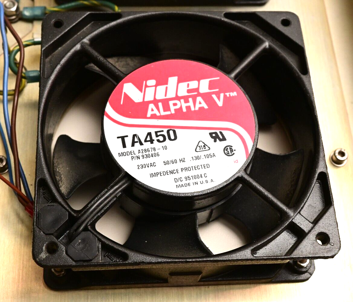 Lot of 2 Nidec ALPHA V TA450 230VAC Fans Mounted to 12"x9" Plate Sciex API 100