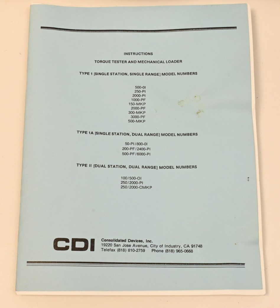 Consolidated Devices CDI Torque Wrench Tester 100/500 OI Oz-In Military Surplus