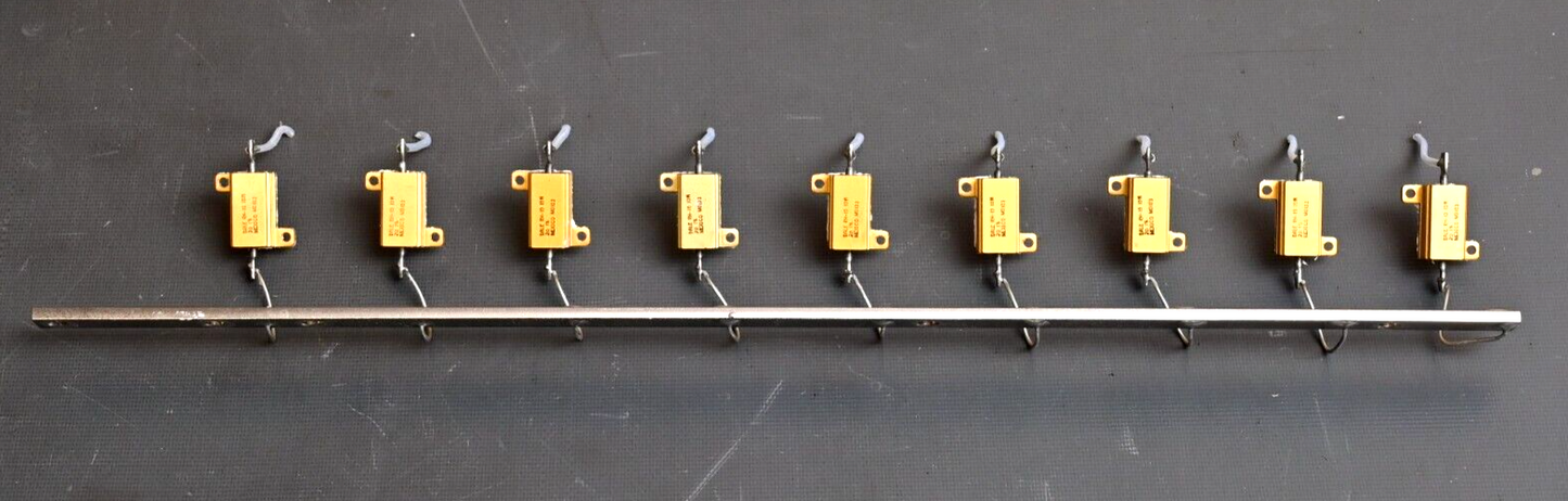 Lot of 9 DALE RH-10 Wire Wound Metal Power Resistors 2Ω 2 Ohm 1% 10W w/ Bus Bar