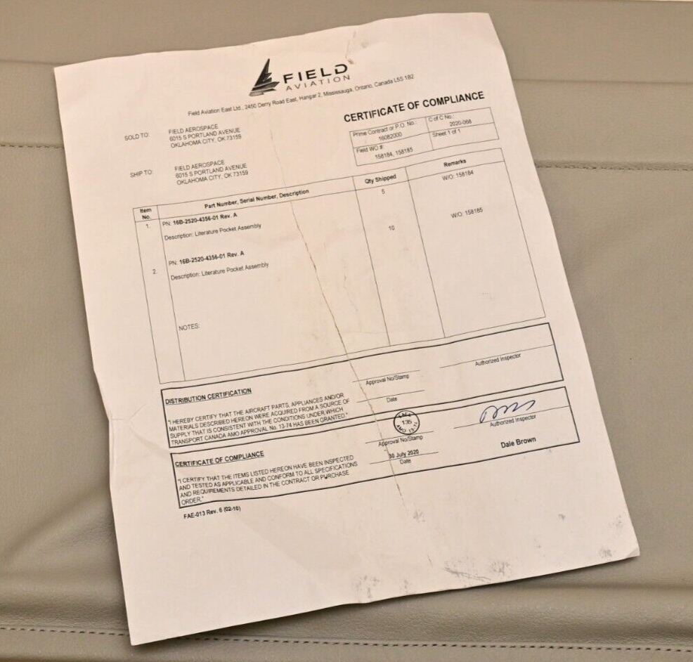 Private Jet 20"x13" Gray Leather Literature Pocket Assembly Gulfstream G550 NIB