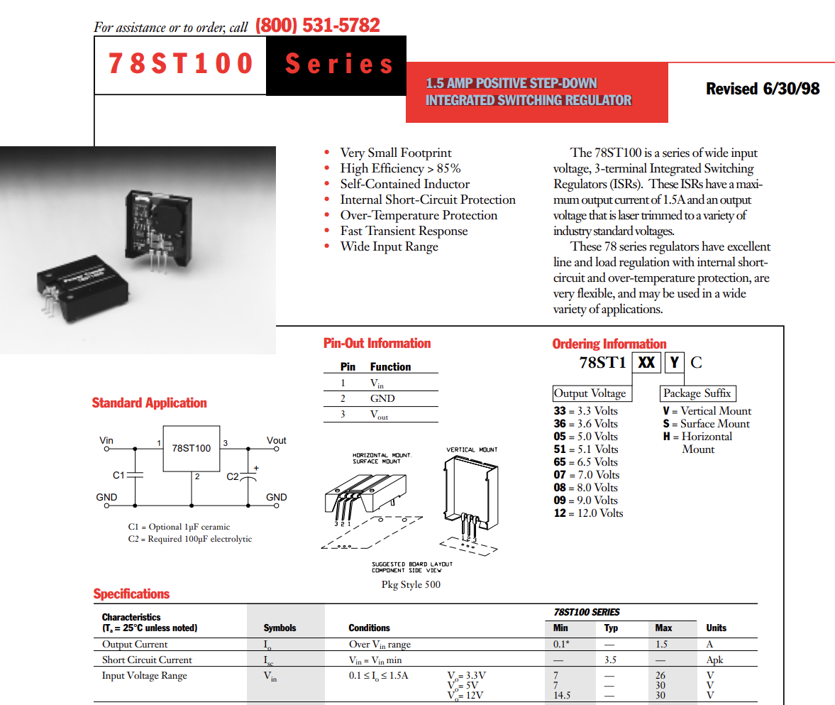 Power Trends PT78ST153V 1.5A POSITIVE STEP-DOWN INTEGRATED SWITCHING REGULATOR