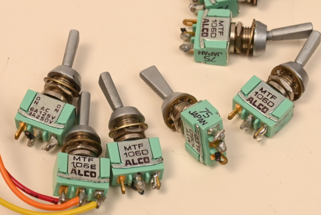 Lot of 7 Vintage ALCO Japan MTF 106D 106E Toggle Switches Used Pulls Aluminum