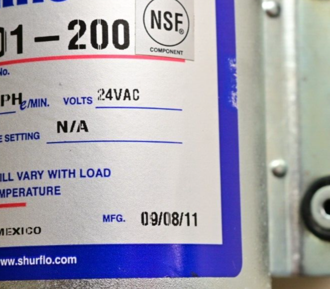 Sureflo Diaphragm Pump 8010-101-200 7.5GPH 28LPH 24VAC NSF Water Purification