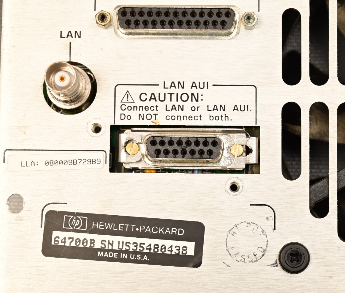 HP 64700B Emulator Rear Panel w/ Fan AUI/Token Ethernet Connectors