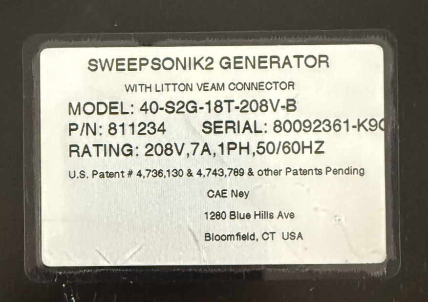 NEY Ultrasonics SweepSONIK 2 40kHz Ultrasonic Generator P/N 811234 Litton VEAM