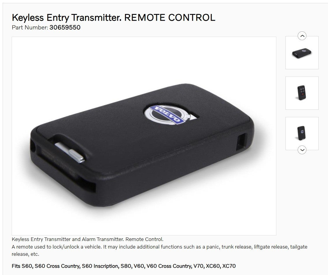 Volvo Keyless Entry Transmitter Remote P/N 30659550 Genuine Sealed S60 S70 XC70