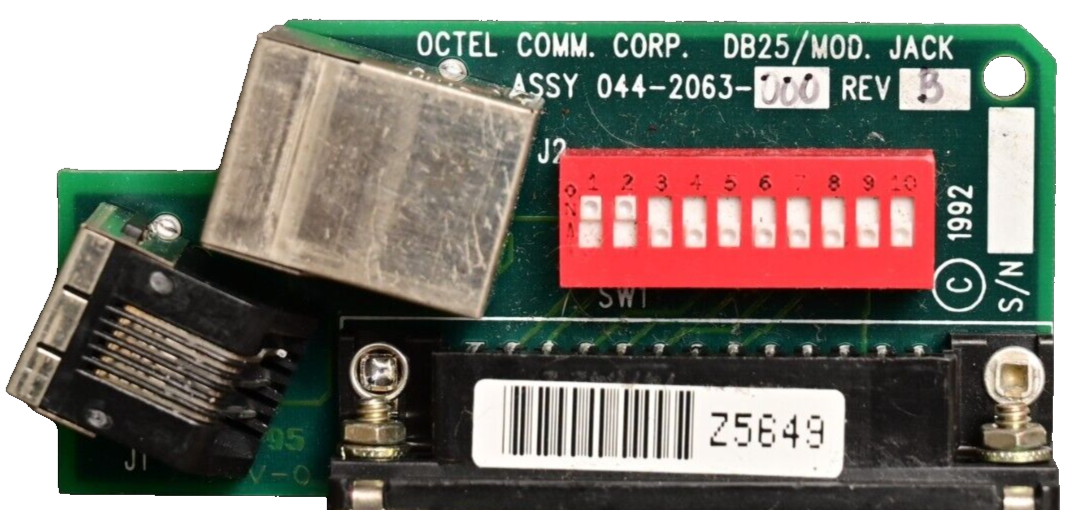 Octel DB25/MOD Jack Breakout Adapter PCB w/ DIP Switches RJ12/RJ45 044-2063-000
