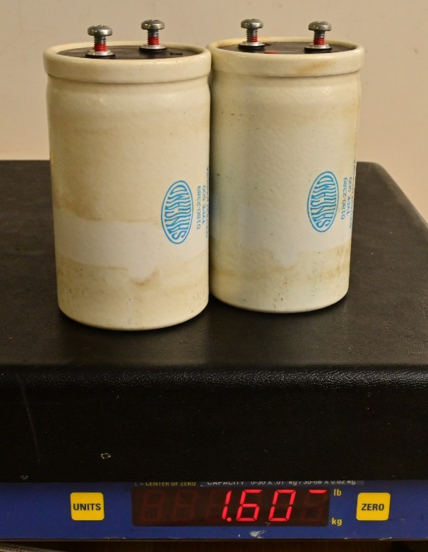 QTY 2 Sangamo 0180-2389 Large Electrolytic Capacitors 7,800uF 100VDC w/ Mounts