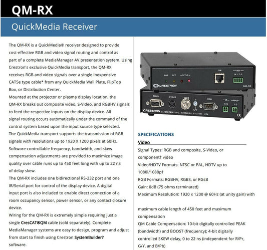 Crestron QM-RX QuickMedia Receiver Remote CAT5 Video Distribution NIB