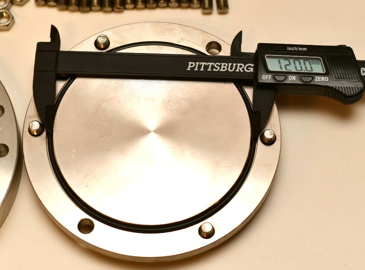 High Vacuum Port Cover & 2-pc Conflat Flange w/ Hardware 120mm Stainless Chamber
