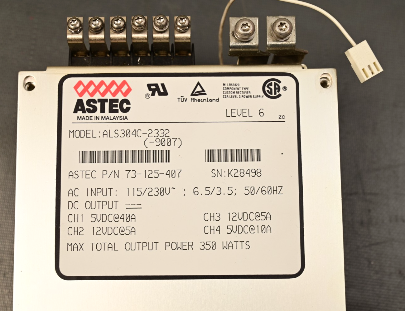 ASTEC Model ALS304C-2332 350W DC Power Supply 5V@40A 12V@5A 73-125-407 *AS-IS*