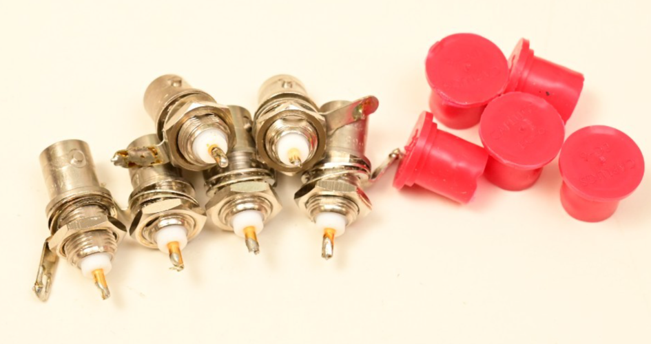 QTY 6 Vintage HP BNC Bulkhead Connectors Female w/ Hardware & Caplugs Gold Pin