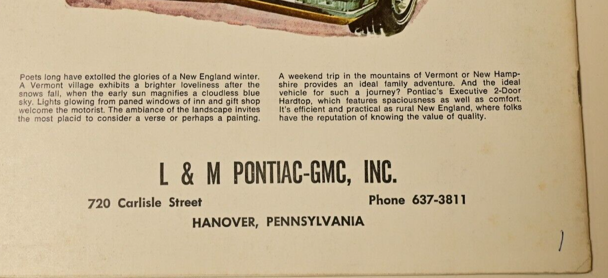 Pontiac Safari Dealer Brochure 1970? Catalina Lake Tahoe CA L&M Hanover PA
