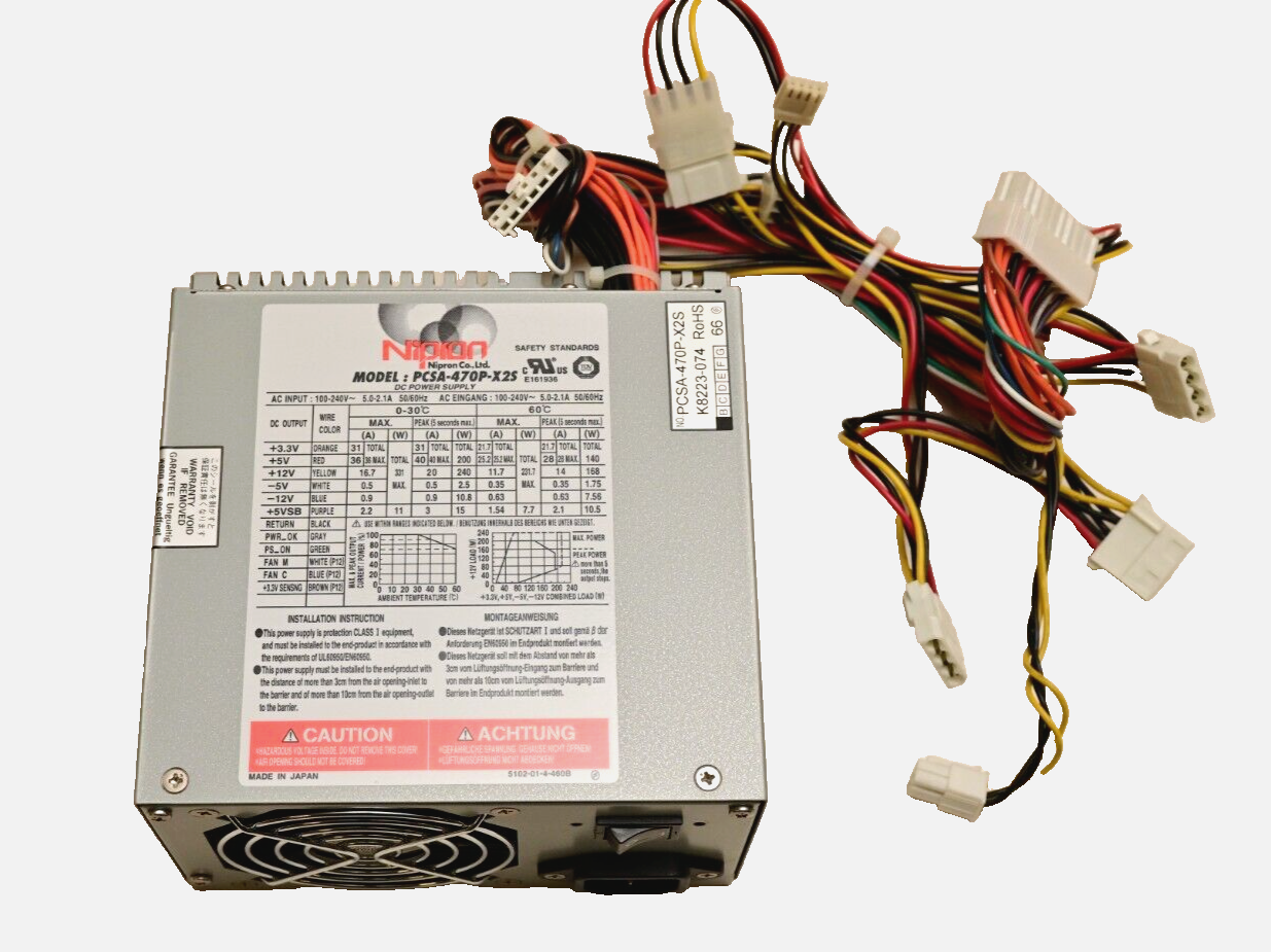 Nipron PCSA-470P-X2S Industrial PC ATX Power Supply 85-264VAC 340W/470W Japan
