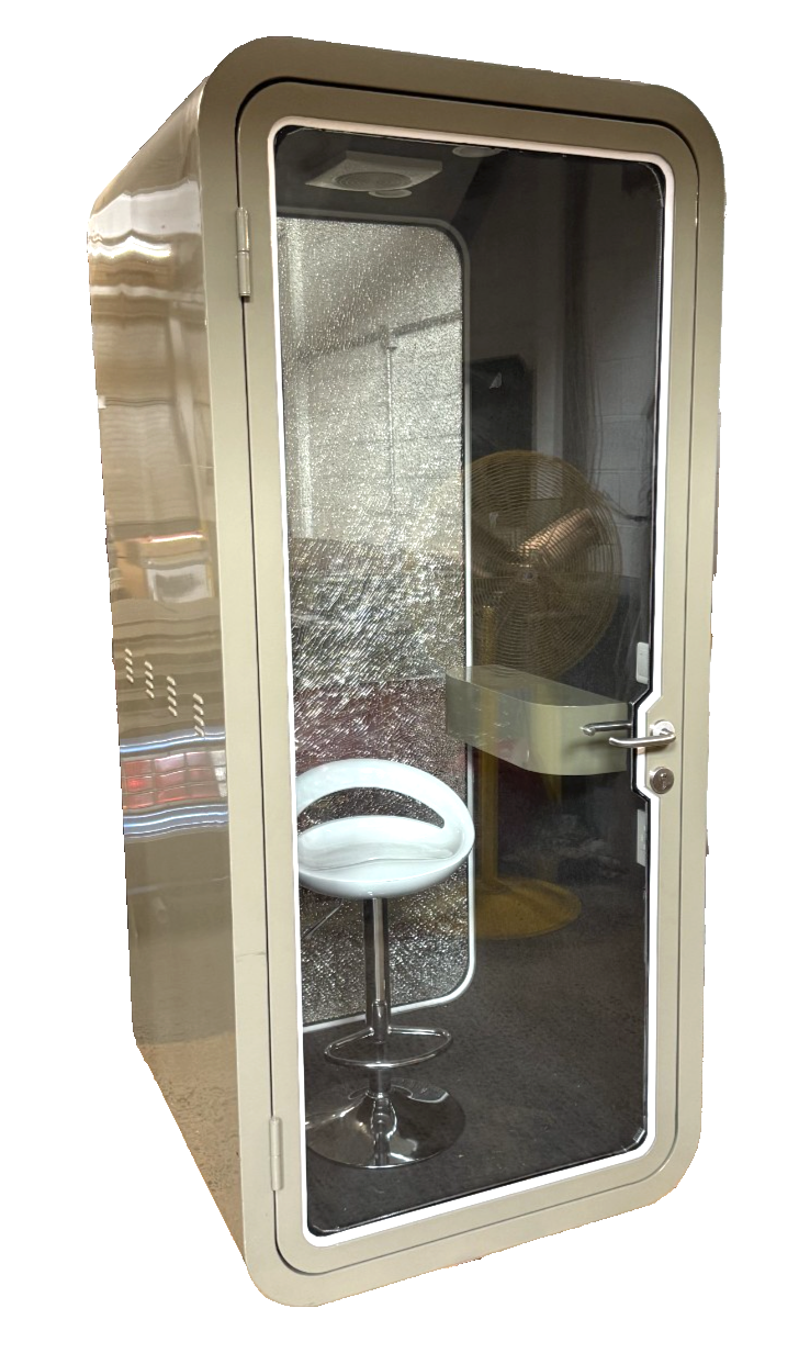 Single Person Office Privacy Booth Soundproof w/Chair/Lighting/Fan Broken Glass