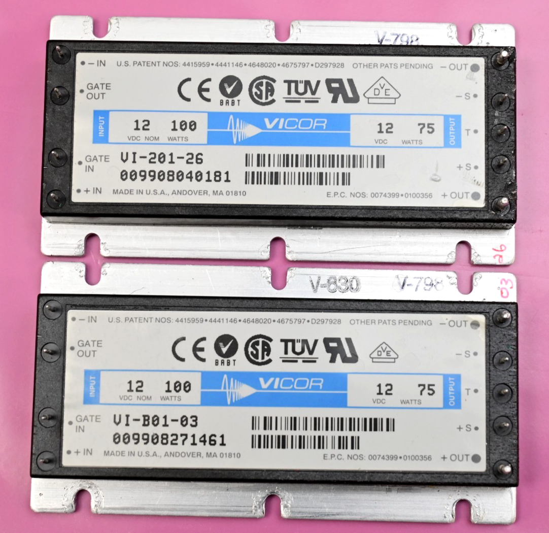 QTY 2 VICOR DC to DC Converter 12V 75W VI-201-26 & VI-B01-03