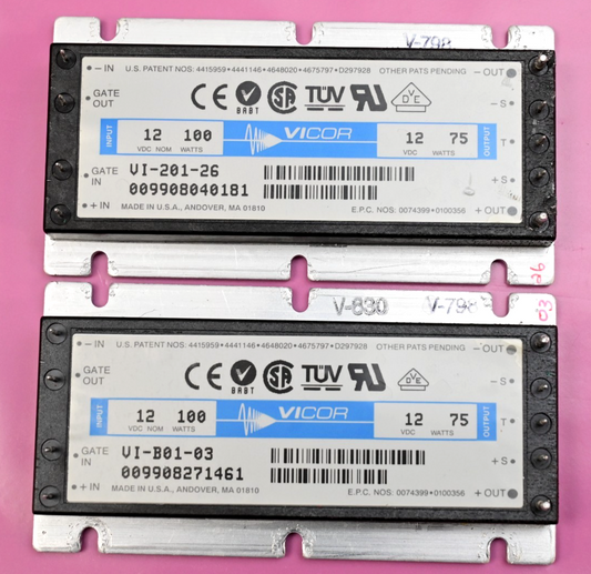 QTY 2 VICOR DC to DC Converter 12V 75W VI-201-26 & VI-B01-03