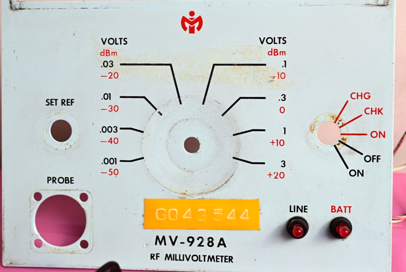 Millivac RF Voltmeter Front Panel with API Instruments 602 Analog Panel Meter