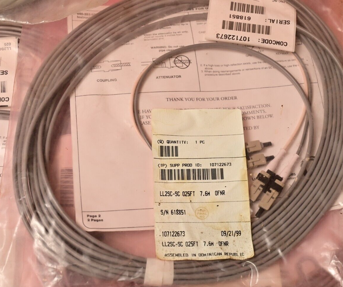 Lot of 8 LL2SC-SC 25ft / 7.6m Fiber Jumper Pairs Lucent NIB c. 1999