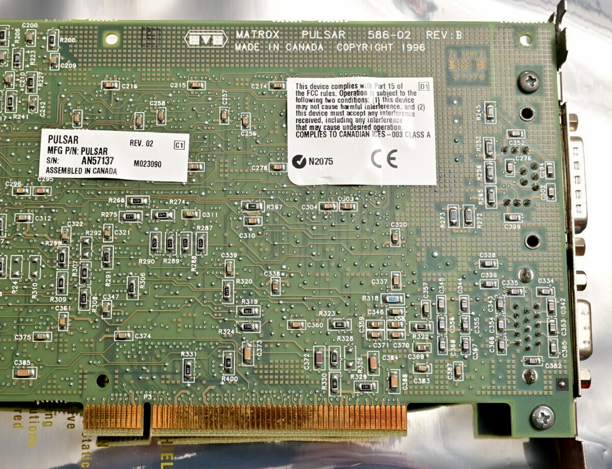 Matrox Pulsar 586-02 Rev B Frame Grabber PCI Video Card w/ DIG/MOD 587 & Cable