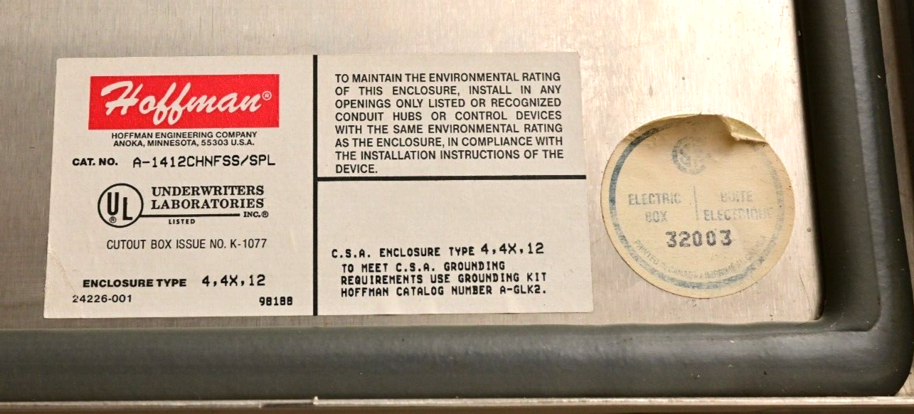 Hoffman Stainless J Box 14"x 12"x6" Continuous Hinge w/ Window A-1412CHNFSS/SPL
