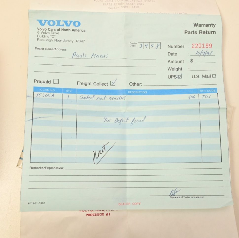Volvo 850 Remote Receiver 9148645 ALPS WG1G114C NIB Warranty Return *See Notes*