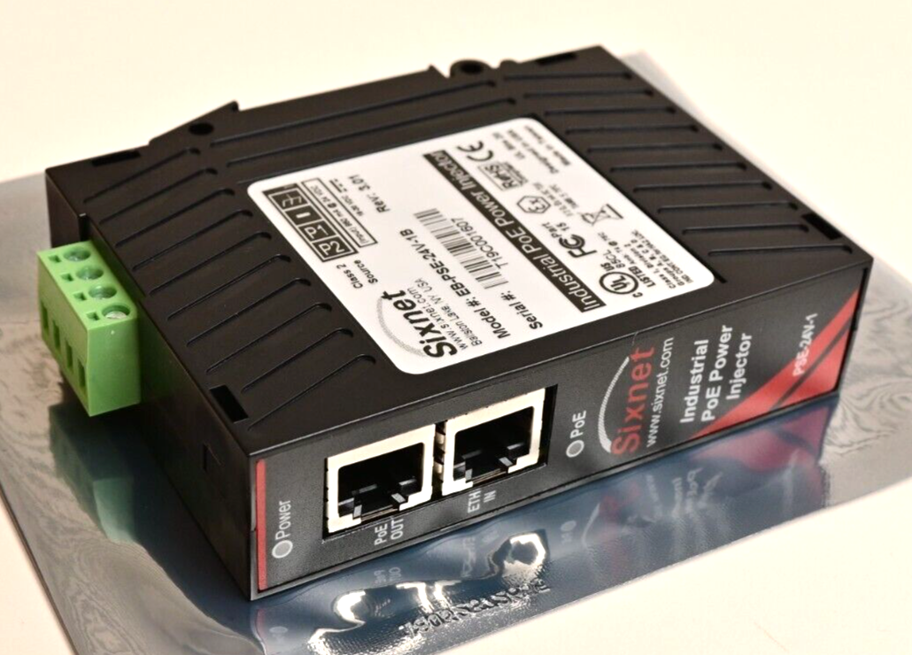 Sixnet Industrial PoE Power Injector 802.3af 48V@15.4W DIN Rail EB-PSE-24V-1B