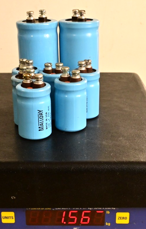Lot of 8 Large Mallory Screw-Top Electrolytic Capacitors 32,000µF 2,000µF 100µF