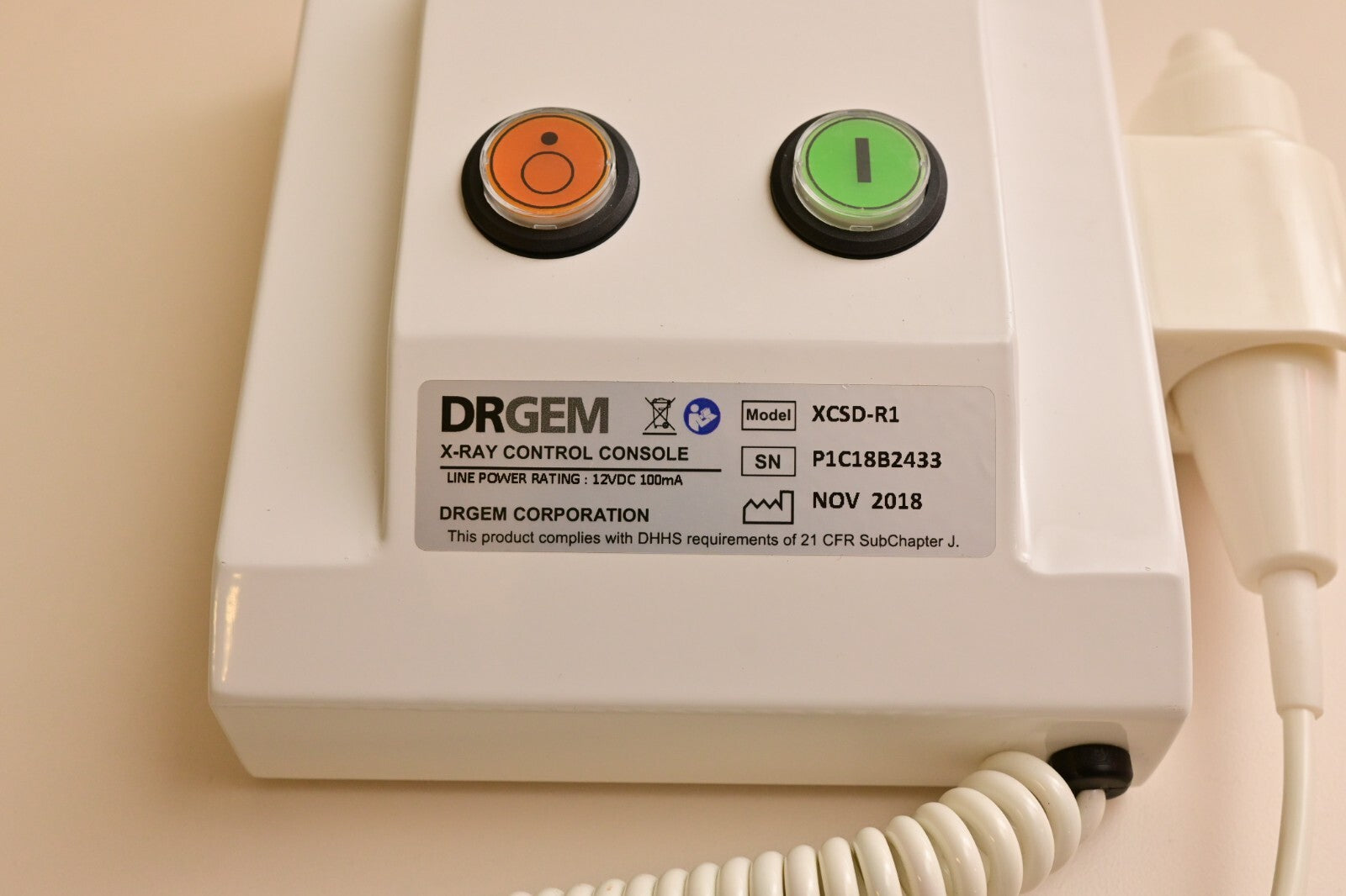 DRGEM XCSD-R1 X-Ray Control Console w/ Corded Button USB/DB9/DB15 Connectors