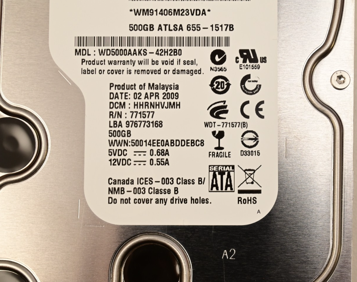 WD Caviar Apple Mac 3.5" Hard Drive 500GB WD5000AAKS-42H2B0 SMART 12 Hours