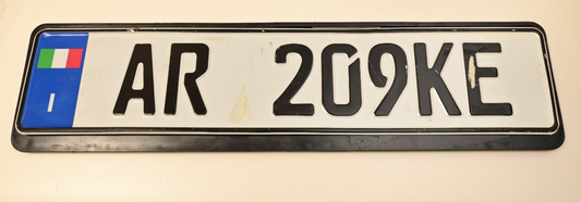 Italy License Plate AR 209KE Arezzo? Novelty? Aluminum w/ Plastic Mount Italian
