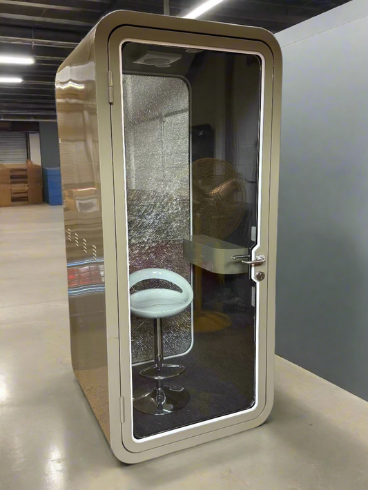 Office Privacy Booth Single Person w/ Chair Overhead Light Vent Fan (As-Is, Final Sale Item)